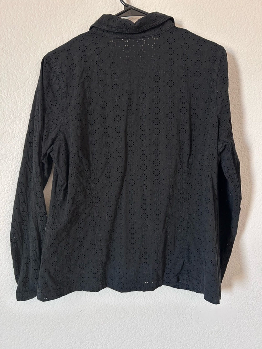 Corporate Goth Layering Black Eyelet Button-Front Long Sleeve Blazer Jacket - Picture 3 of 9